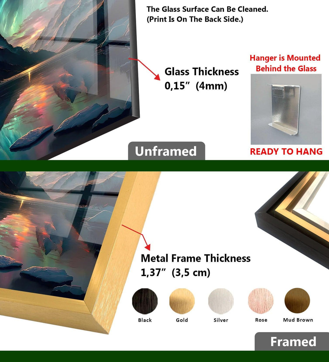 Nordlichter-Wandkunst aus Glas – Faszinierende Aurora Borealis-Landschaft