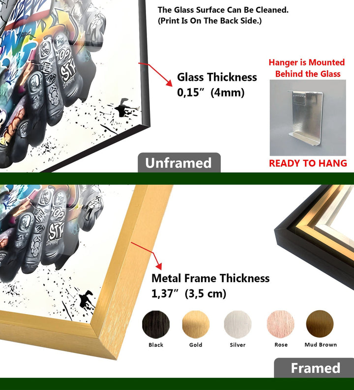Farbige und schwarz-weiße Graffiti-Wandkunst aus Glas