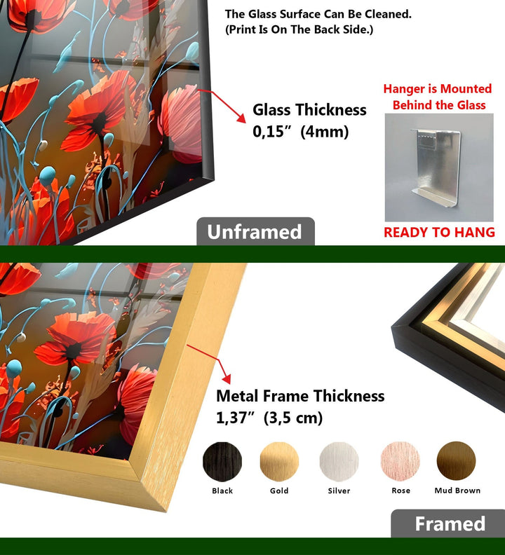 Midnight Colored Flowers Glass Wall Art