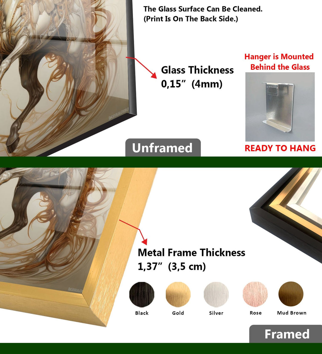 Wandbild aus Glas mit braunem geflügeltem Pferd