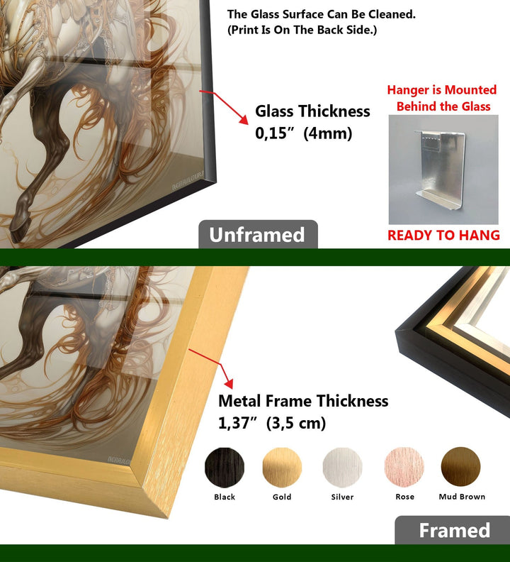 Wandbild aus Glas mit braunem geflügeltem Pferd
