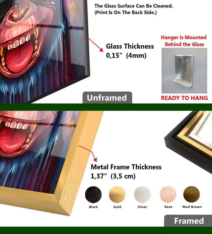 Wandbild aus Glas, verrückter Affe mit Brille