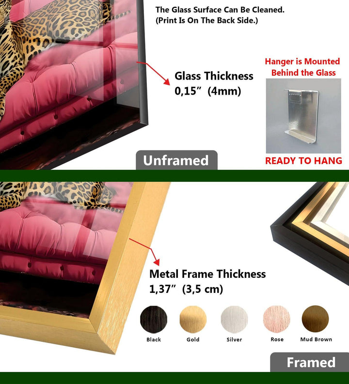 Leopar Sitting on Pink Seat Glass Wall Art