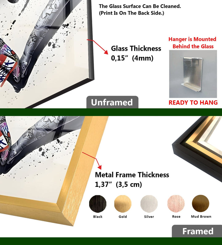 Graffiti-Herz, Schwarz-Weiß-Wandkunst aus Glas
