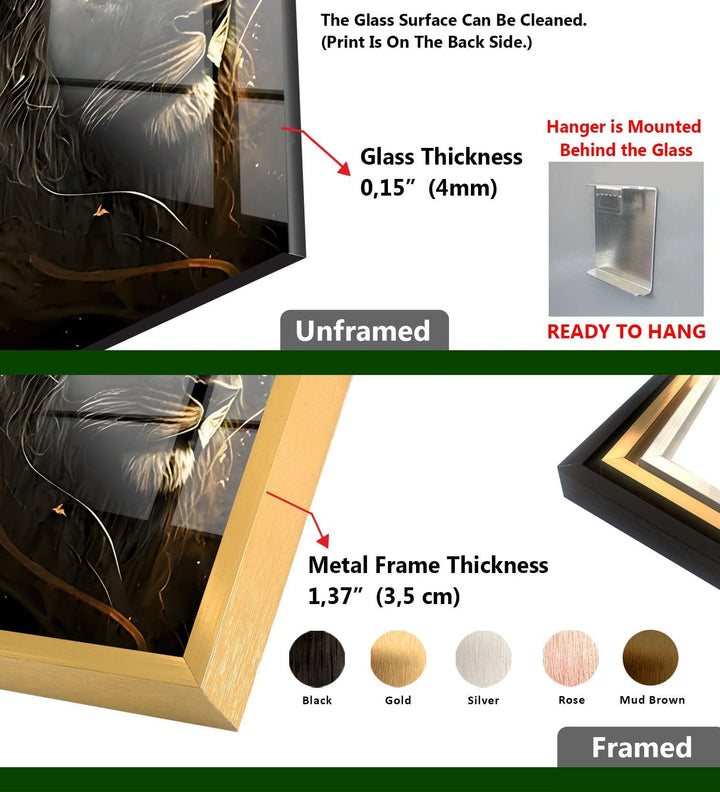 Wandbild aus Glas mit Löwenmotiv in Schwarz und Gold