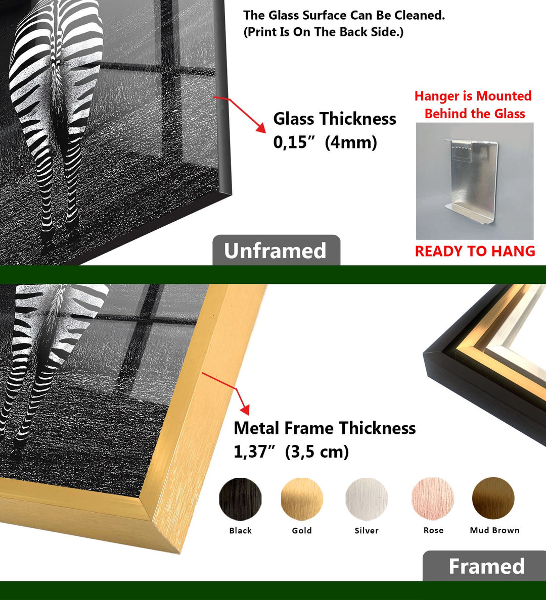 Rückansicht Zebra Glaswandkunst