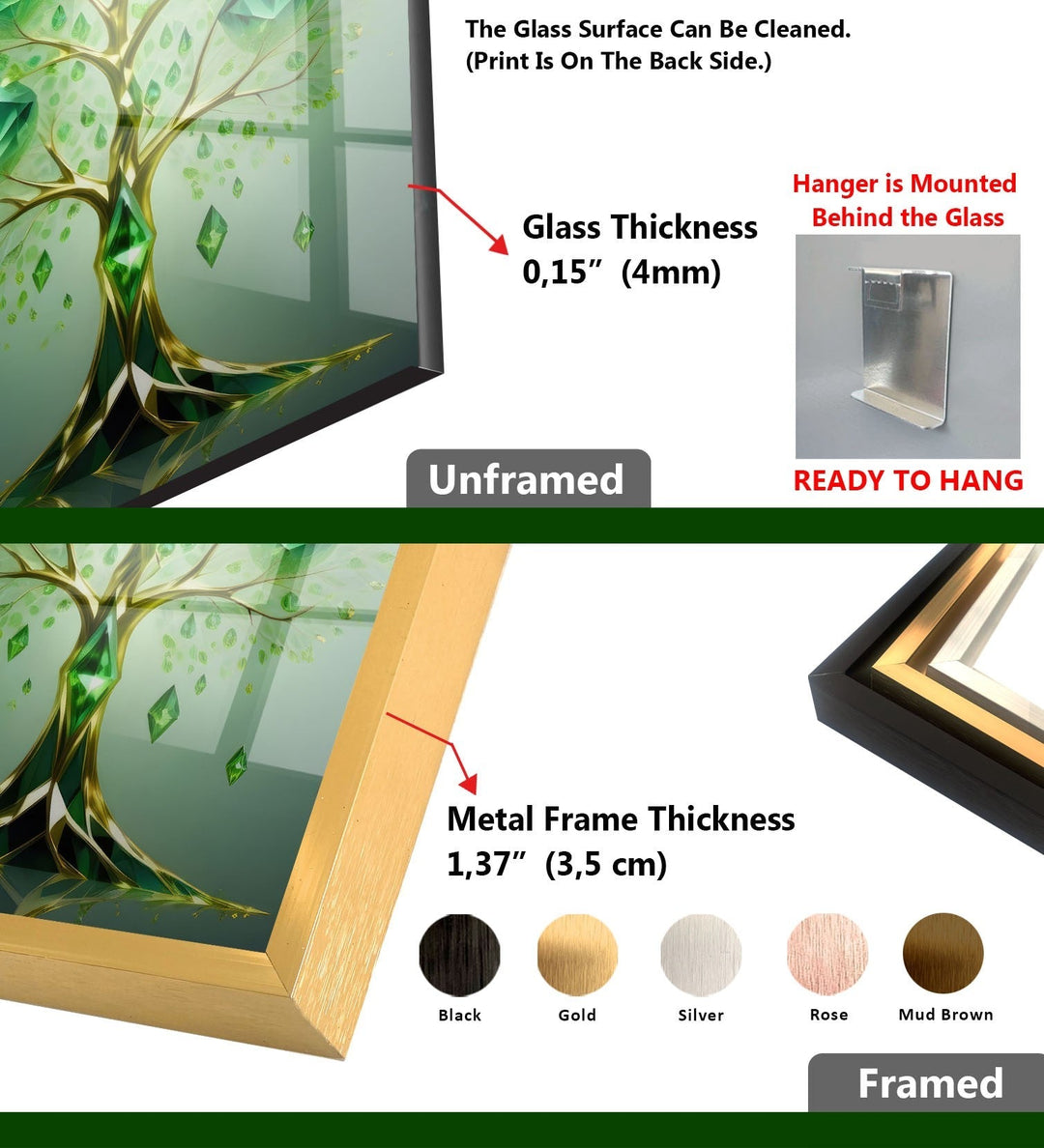 Smaragdbaum-Wandkunst aus Glas