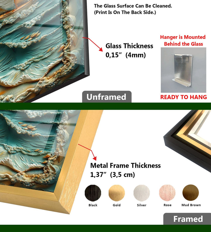 Boat & Sunset Landscape Clay Art Glass Wall Art