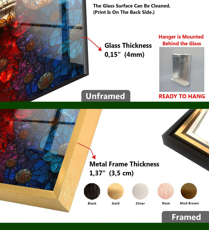 Orangefarbener und blauer Totenkopf-Wandschmuck aus Glas