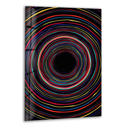 Vibrant tempered glass wall art features a colorful spiral design, showcasing its quality as best glass art.