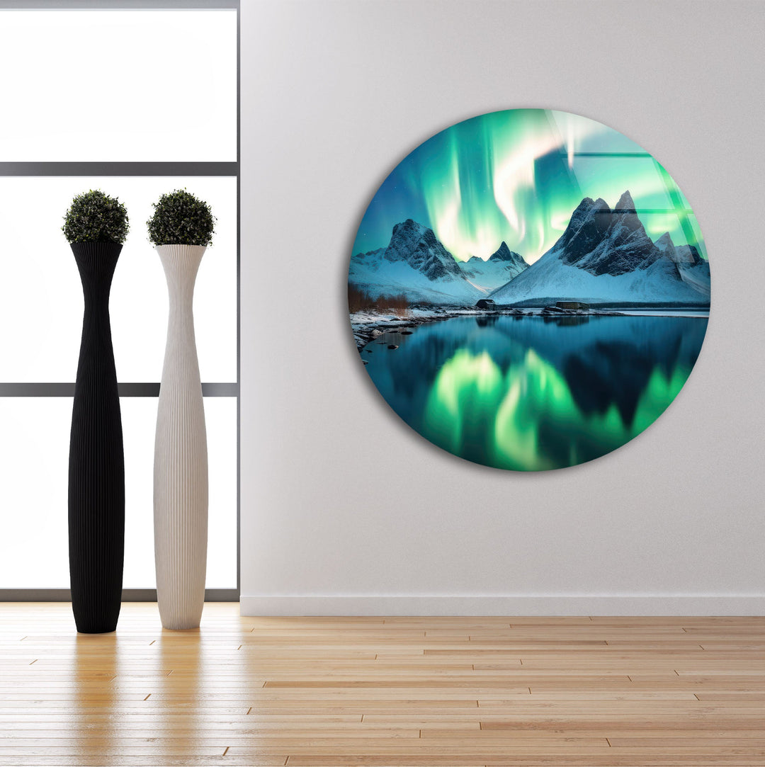 Green Abstract Aurora Borealis Glass Wall Art glass photo prints, glass picture prints
