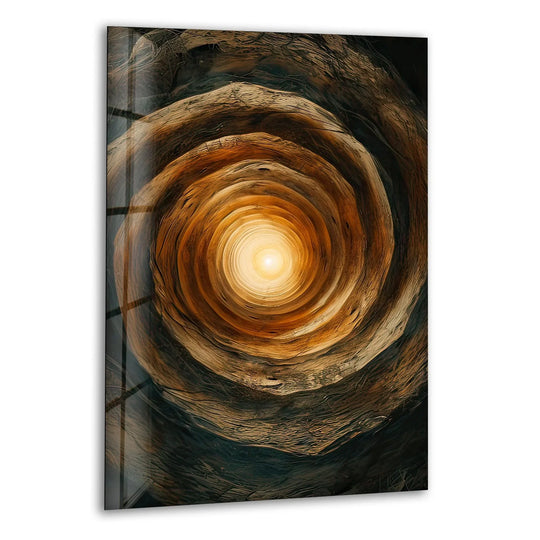 Abstract vortex glass art spirals into a golden, luminous center, bringing depth to best glass art decor.
