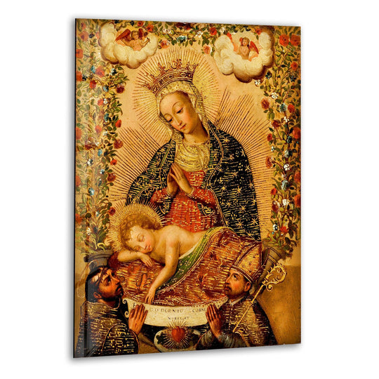 Religion glass wall art Virgin Adoring the Christ Child and wall art christian beauty with tempered glass for timeless elegance