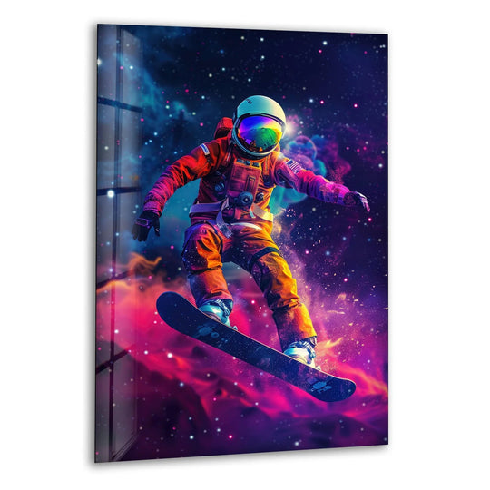 Space wall art with snowboarder astronaut and cool art prints plus glass photo prints to enhance your decor