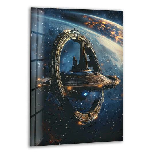 Space Wall Art featuring a futuristic spaceship design and blue tones durable photo print Spaceship Glass Wall Art and vibrant art on glass