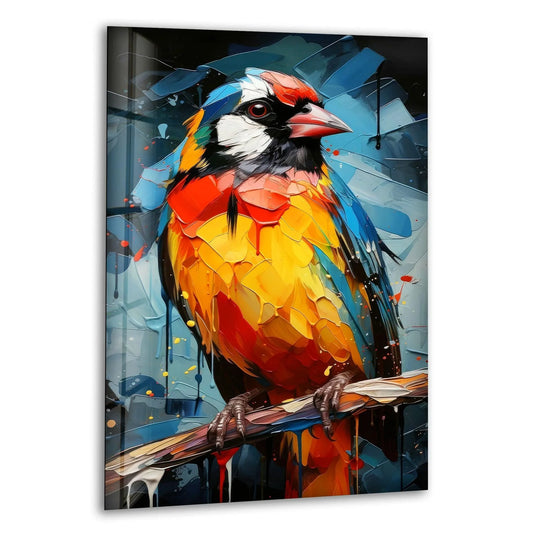 Colorful bird painting is a vibrant bird decor glass wall art featuring animal artwork and bold colors for a stunning splash of color in any room