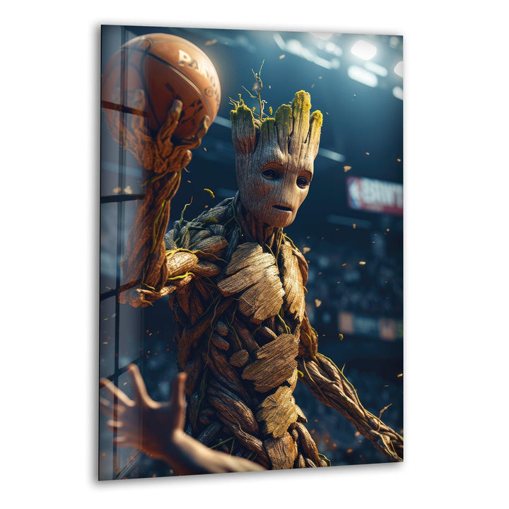 Groot spielt Basketball – Glaswandkunst