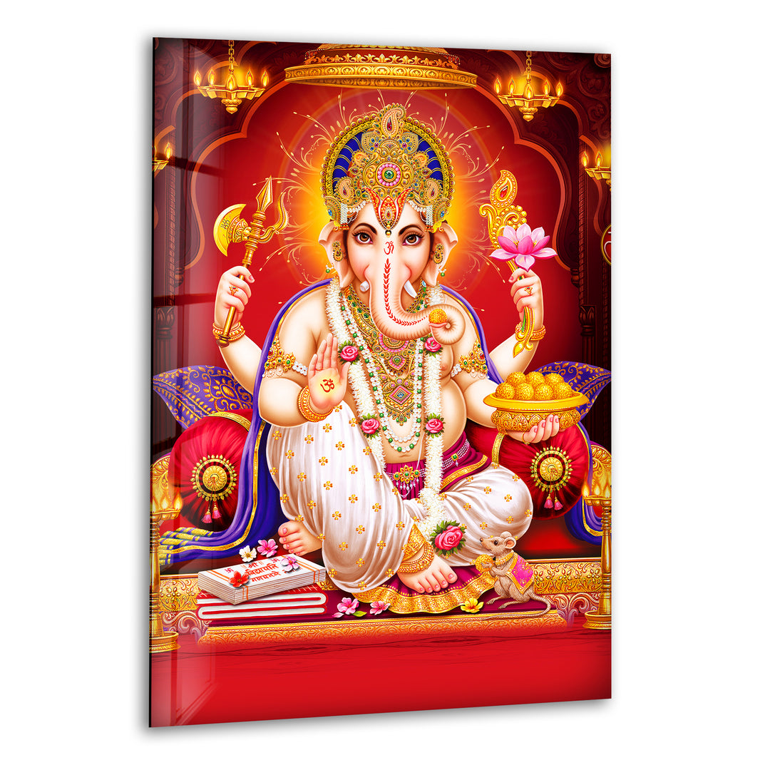 Lord Ganesha Art Glass Wall Art print picture on glass, Tempered Glass Wall Art
