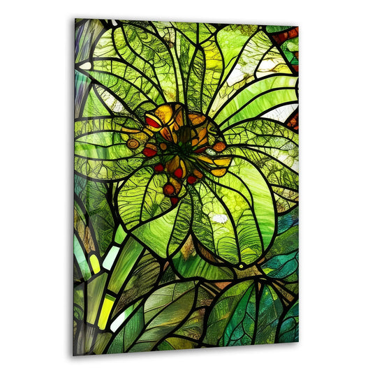 Stained Green Flower Glass Wall Art - MyPhotoStation
