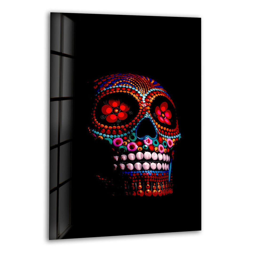 Sugar Calavera Mexikanischer Totenkopf aus Glas, Wandkunst