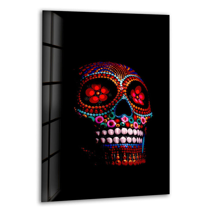 Sugar Calavera Mexikanischer Totenkopf aus Glas, Wandkunst