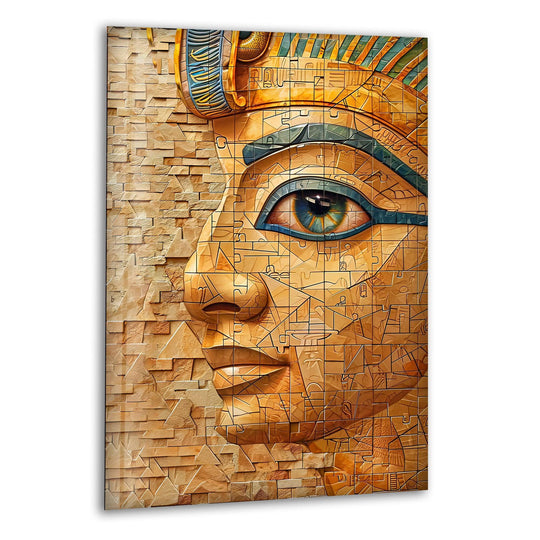 Pharaoh mosaic glass art focuses on the striking, intricately designed eye of an Egyptian pharaoh.