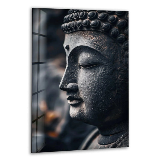 Religion glass wall art statue in dark tones and Buddha artwork and Buddha statue wall decor