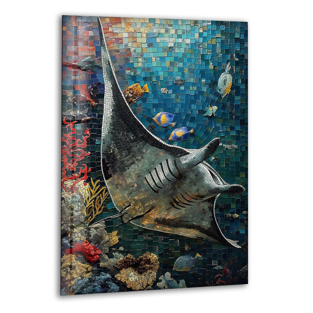 Mosaic Stingray Glass Wall Art Glass Printing Wall Art, Print photos on glass
