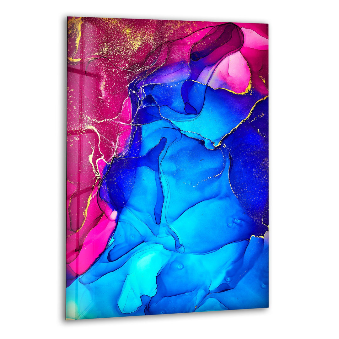 Vivid Pink and Blue Alcohol ink Art Glass Wall Art