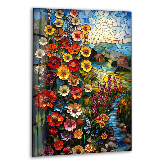 Stained Flowering Garden Glass Wall Art picture on glass wall art, photos printed on glass