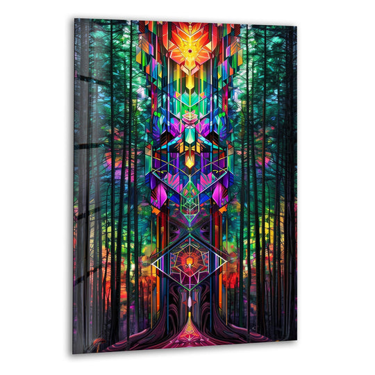 Kaleidoscopic geometric patterns in vivid colors create a mesmerizing visual rhythm on this stunning wall art print.