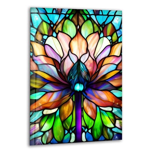 A floral stained glass hanging wall art piece reveals layers of vibrant petals in a stunning, dimensional bloom.