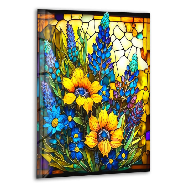 Wandbild aus gebeiztem Sonnenblumenglas