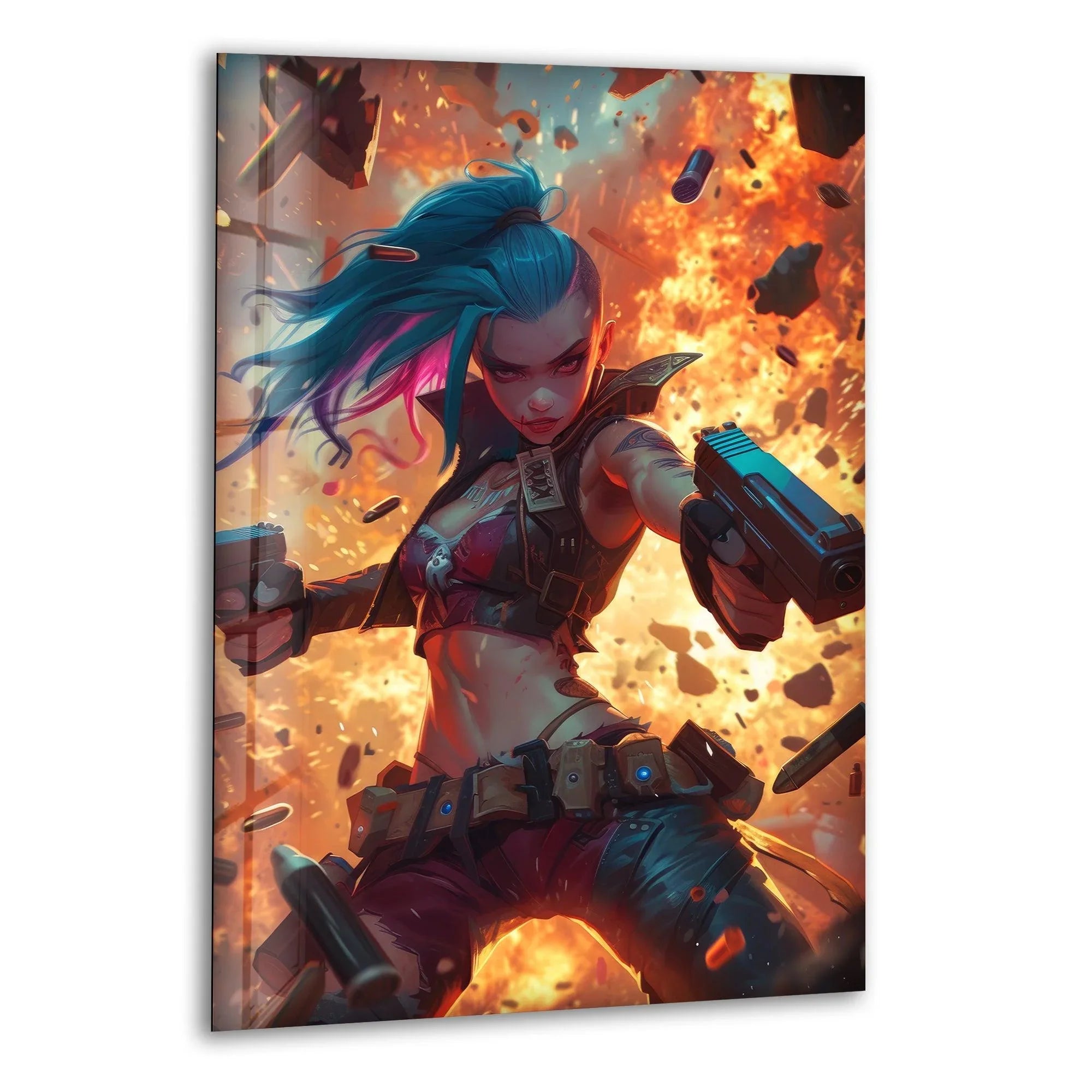Explosive Warrior Girl Glass Wall Art, print on glass, glass printed photos