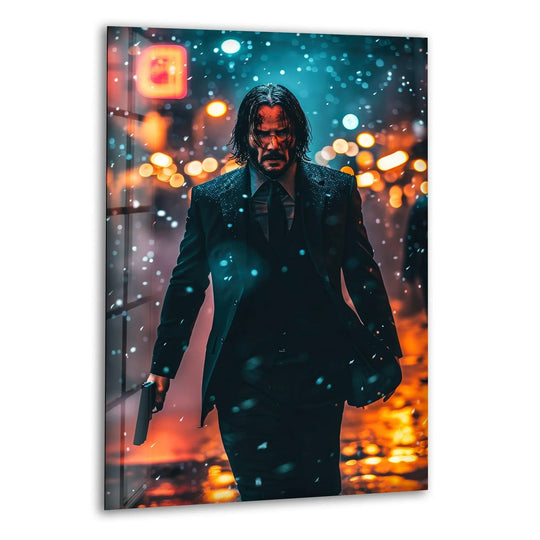 Night Assassin in Rain Glass Wall Art, print on glass, glass printed photos