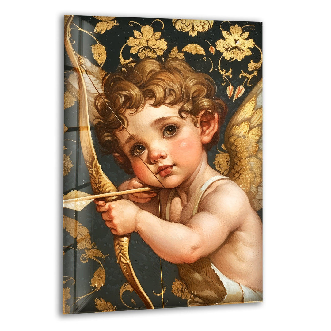 Gold Baby Eros Glass Wall Art Glass Printing Wall Art, Print photos on glass
