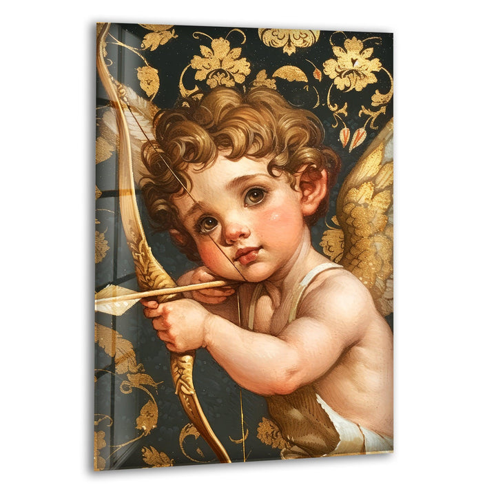 Gold Baby Eros Glass Wall Art Glass Printing Wall Art, Print photos on glass
