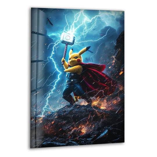 Stillness captures the electric creature storm warrior, poised with lightning on this dynamic print wall art, as time seems to stand still within the glass.