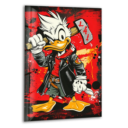 Punk Duck with Axe Glass Wall Art large glass photo prints, glass wall photos
