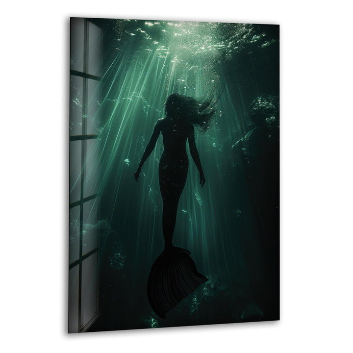 Wandkunst aus gehärtetem Glas mit Sirene aus der griechischen Mythologie