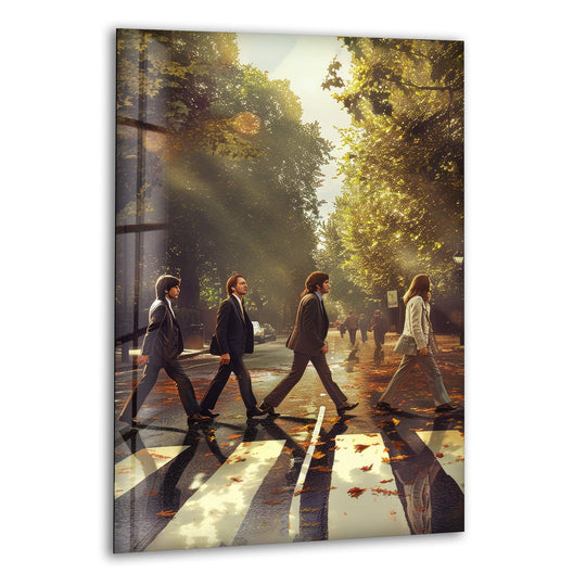 High-quality art from glass is evident in this vibrant autumn crosswalk glass wall art, capturing a retro city scene with crisp clarity and stunning depth.