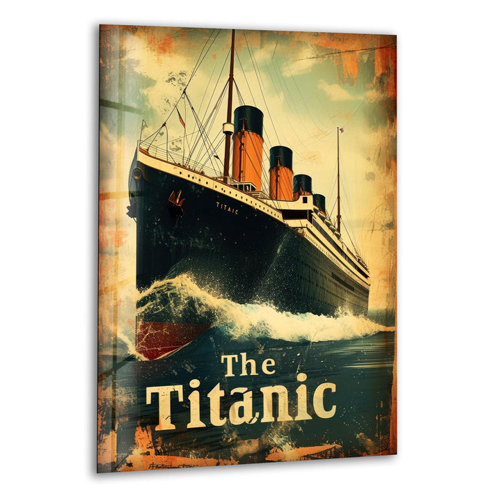 Titanic-Schiff mit Wellen, Glaswandkunst