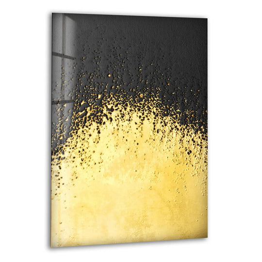 The softest element of the golden black abstract glass wall art is the hazy, diffused glow of the luminous gold.