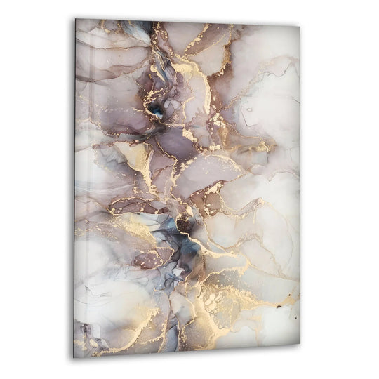 Golden fluid art glass wall art featuring high color contrast between shimmering gold and soft muted hues, a unique modern wall decor.