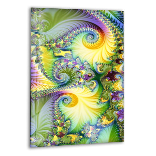 Ethereal light and shadow play through the vibrant greens, blues, and purples of this captivating abstract print wall art.