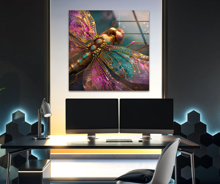 Vivid Pink Dragonfly Glass Wall Art photo print on glass, prints on glass wall art
