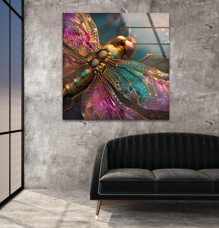 Vivid Pink Dragonfly Glass Wall Art glass pictures for Wall, glass prints wall art
