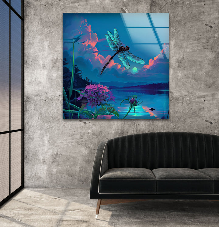 Blue Dragonfly Glass Wall Art large glass photo prints, glass wall photos
