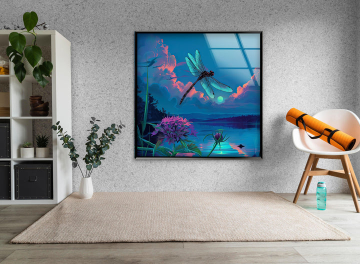 Blue Dragonfly Glass Wall Art custom glass photo prints, large glass prints
