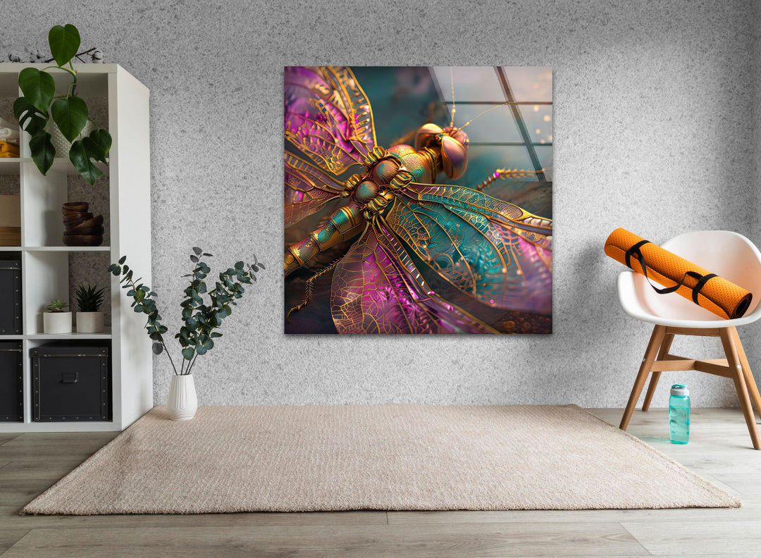 Vivid Pink Dragonfly Glass Wall Art custom glass pictures, glass art prints
